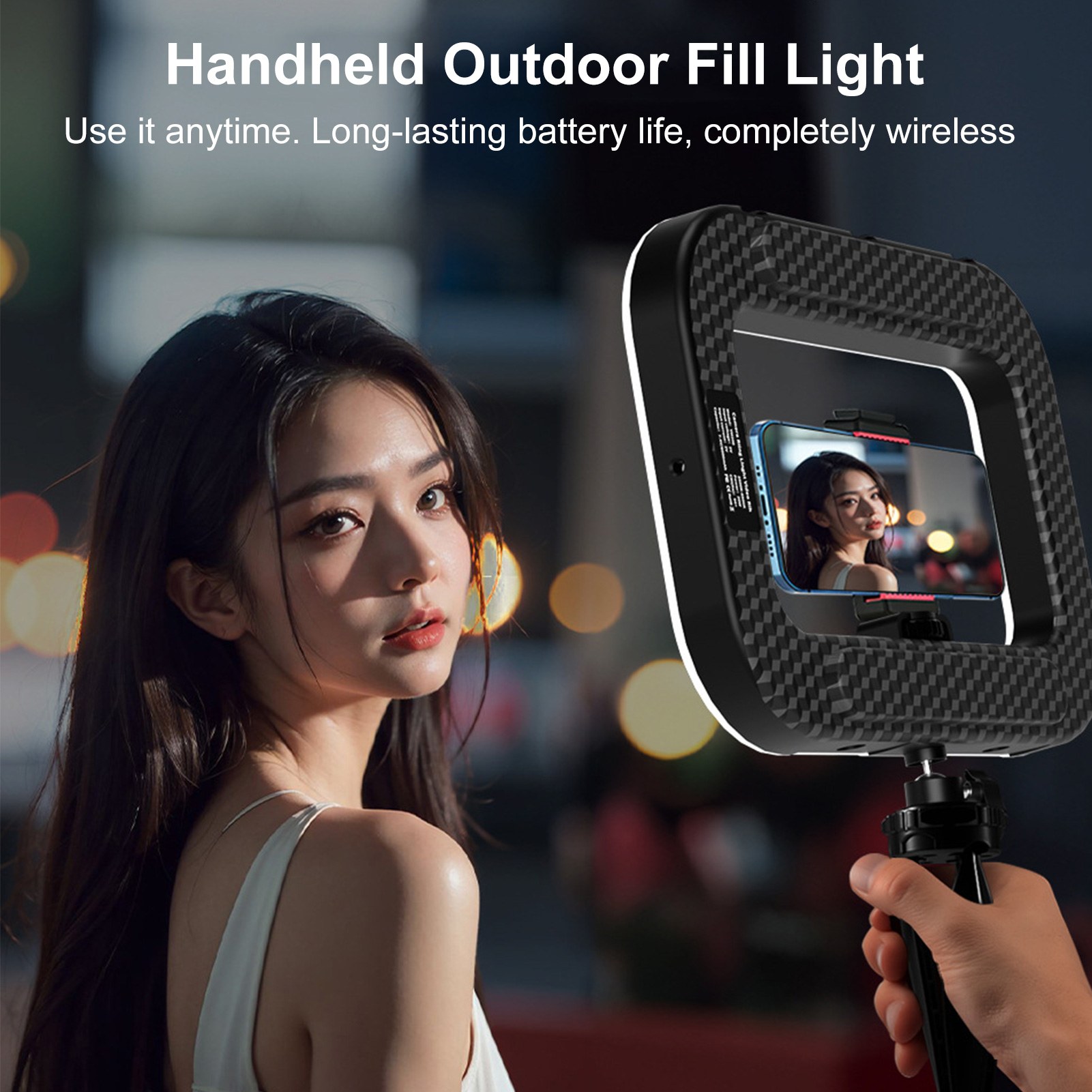 Photography Lighting Product - 充電式携帯電話ライト、ハンドヘルドフォンスタビライザー（スマホホルダー付き）、ビデオ録画用ハンドヘルドリングセルフィーライト