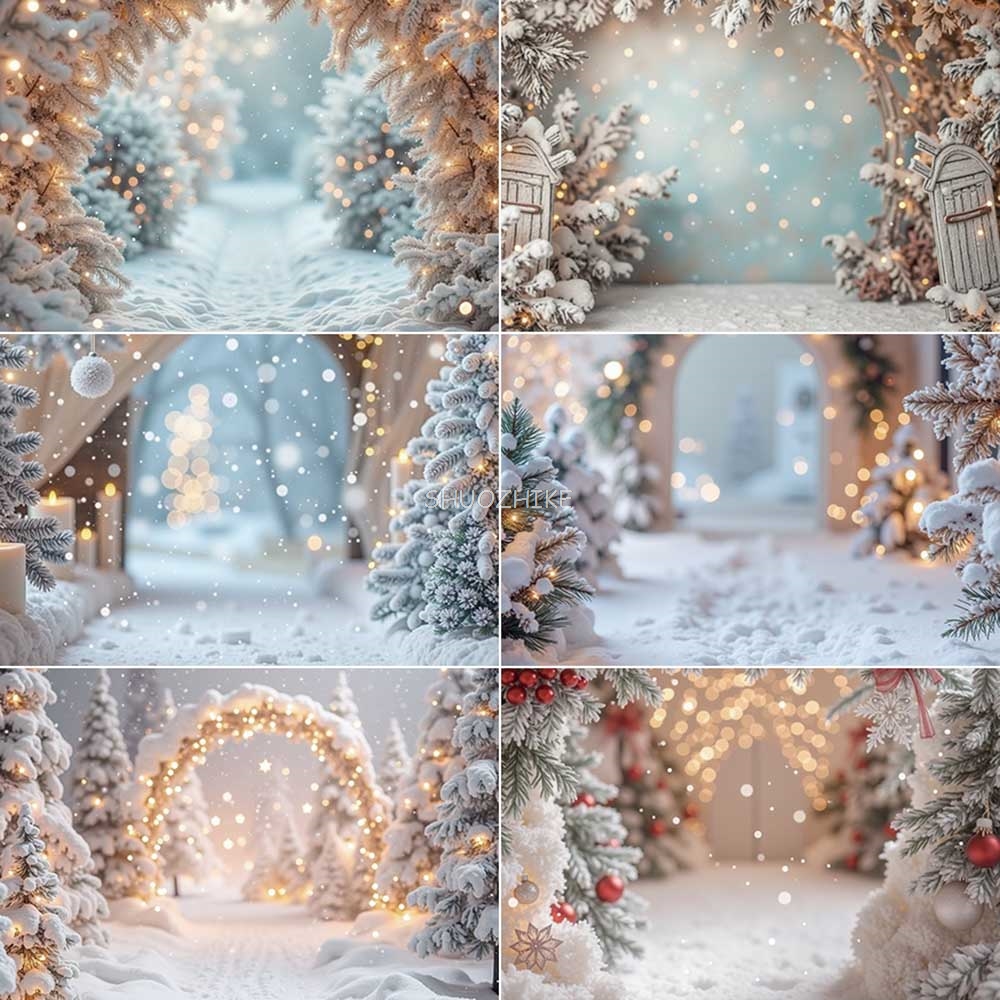 Photography Lighting White Background - 雪のクリスマスの白い光の背景,写真撮影のためのボケの背景,豪華な木の写真スタジオ,冬のフォトゾーン用品