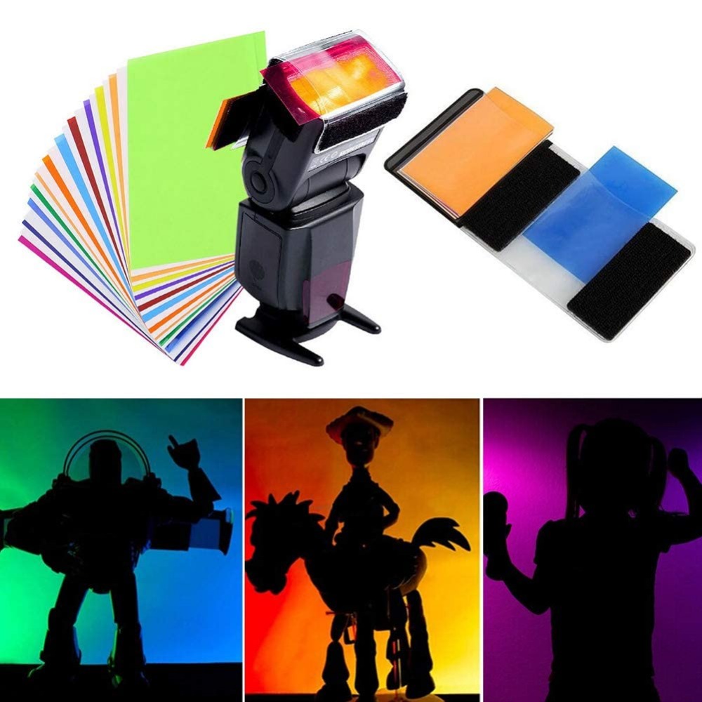 Photography Lighting Flash - 12色カメラフラッシュジェル照明フィルターキット、ユニバーサルベルクロバンドホルダー付き、スピードライトポートレートスタジオDIY写真撮影用