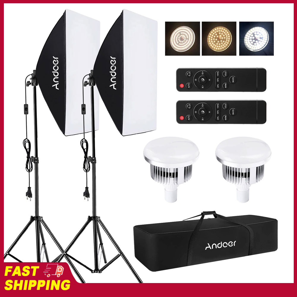 Photography Lighting Uk - Andoer ソフトボックス照明セット スタジオ写真撮影ライトキット 85W 2800K-5700K LEDライト/50x70cmソフトボックス/2mスタンド付き