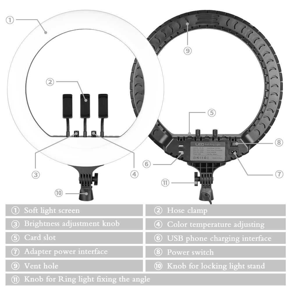 SH 18インチノブリングライトLEDセルフィービデオランプ - Led Ring Light 18 のレビューと価格