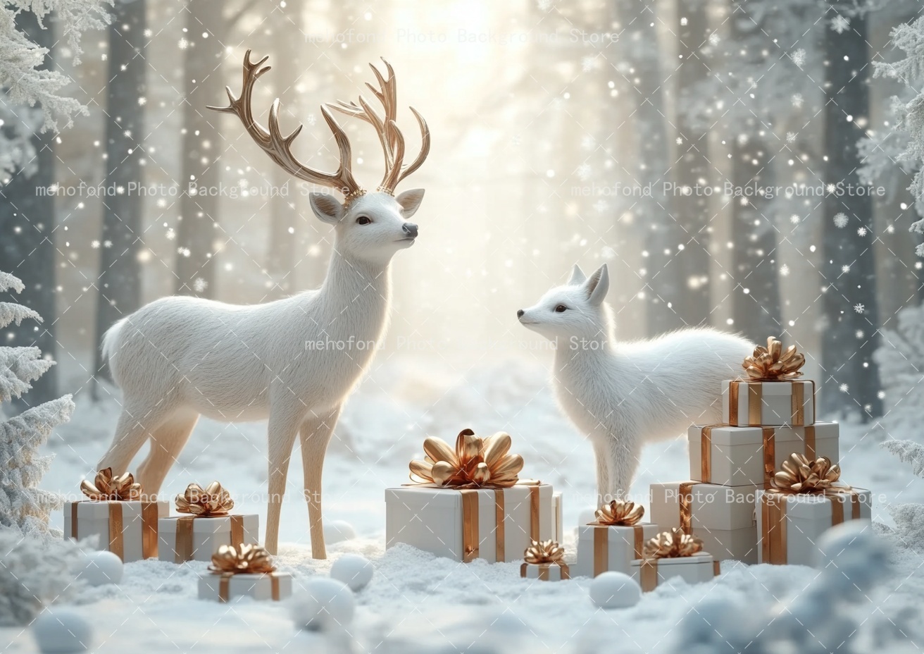 Mehofond 写真撮影背景 冬 クリスマスツリー 白鹿  - Photography Lighting White Background のレビューと価格