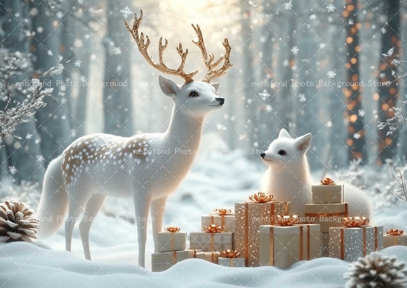 Mehofond 写真撮影背景 冬 クリスマスツリー 白鹿  - Photography Lighting White Background のレビューと価格