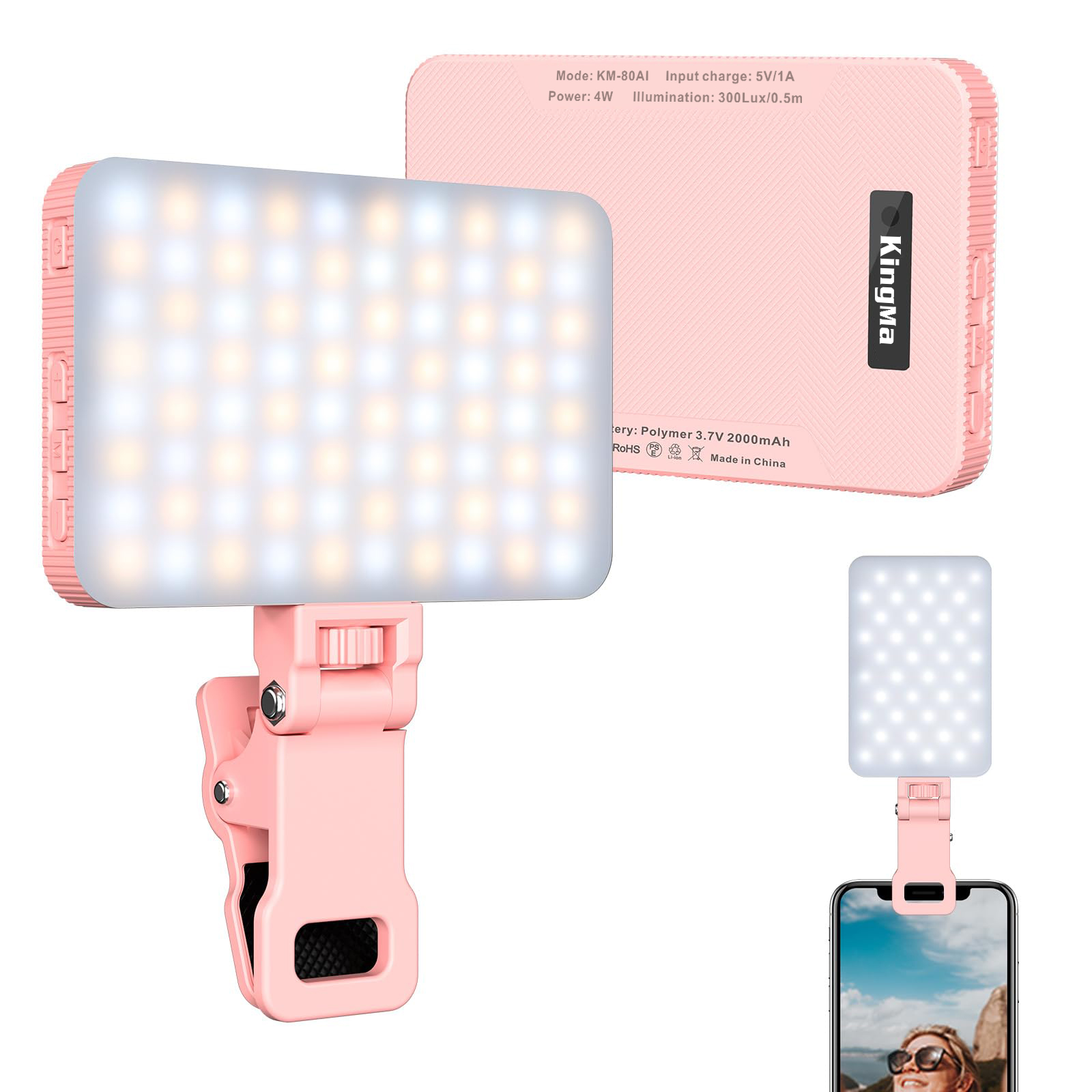 キングマピンクの充電式セルフィーライト、ポータブルクリップ、 - Photography Lighting Product のレビューと価格